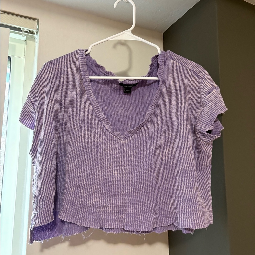 Forever 21 Purple Flutter Sleeve Crop Top